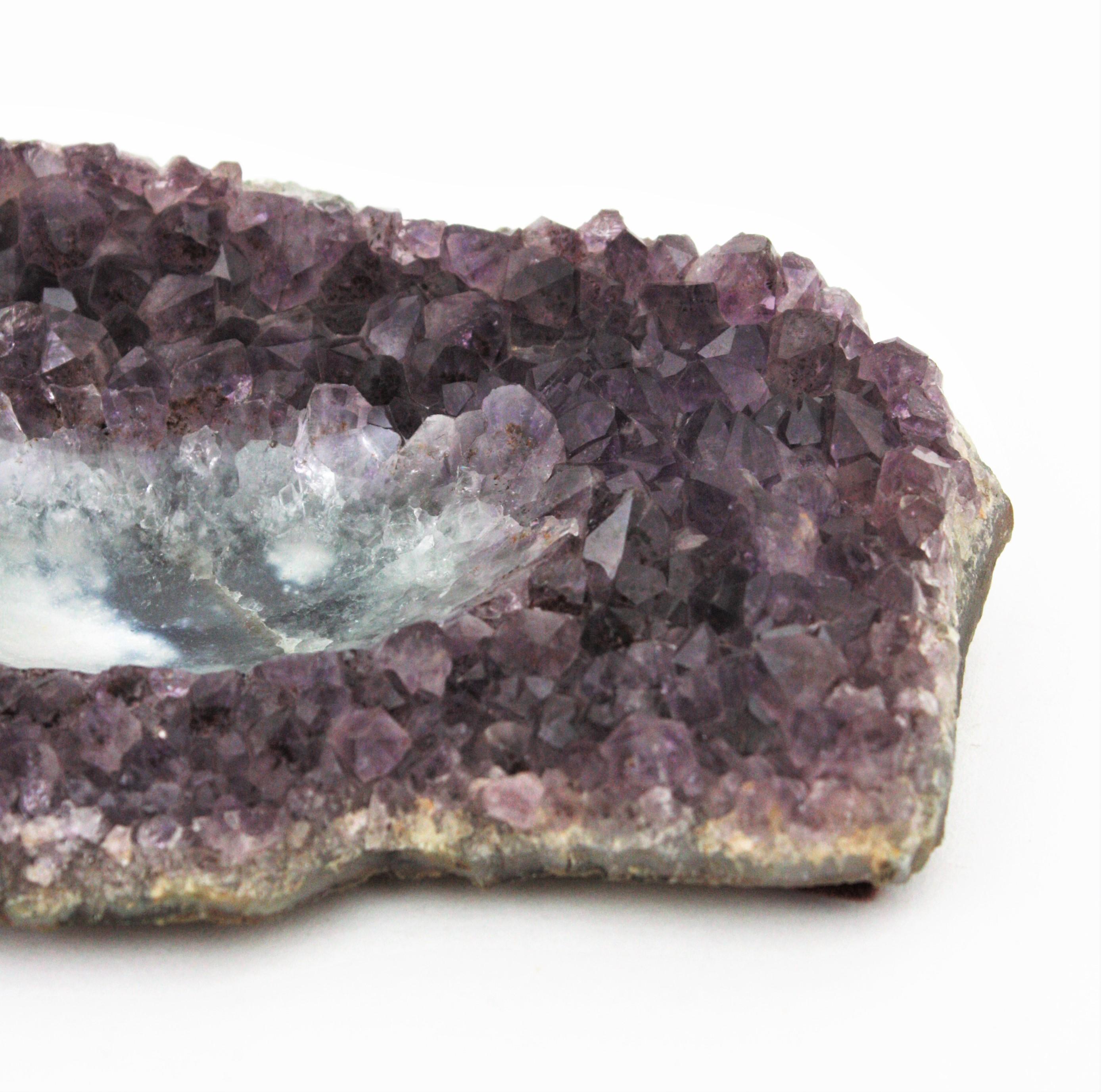 20th Century Amethyst Geode Stone Hand Carved Bowl or Ashtray, 1950s For Sale