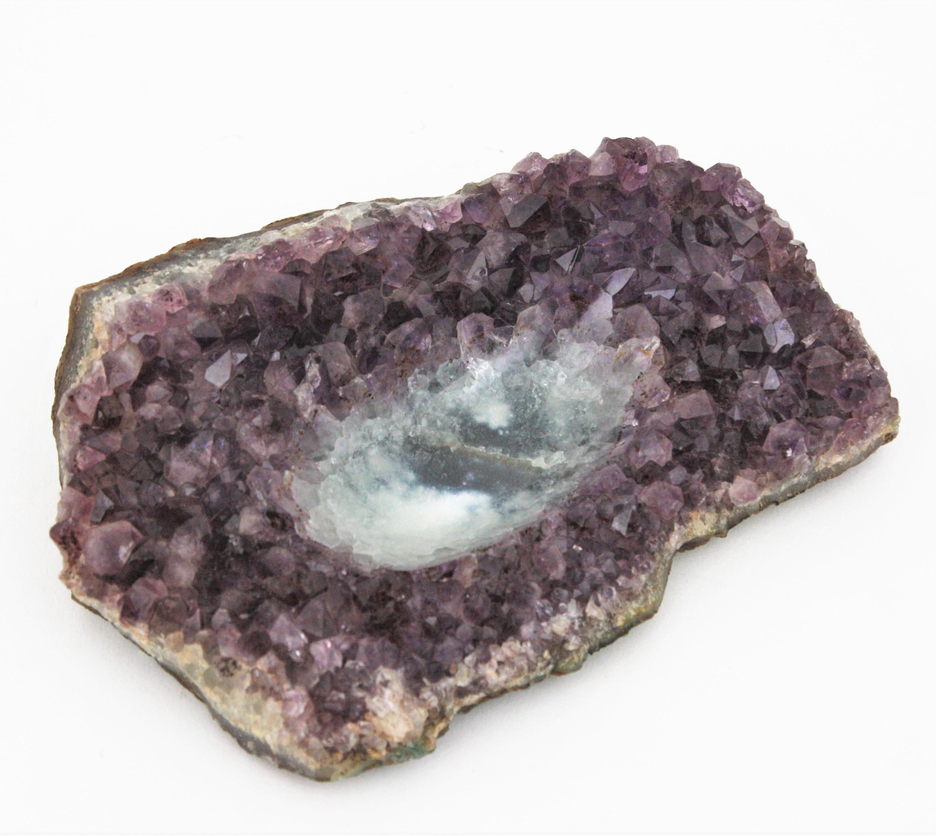 Amethyst Geode Stone Hand Carved Bowl or Ashtray, 1950s For Sale 1