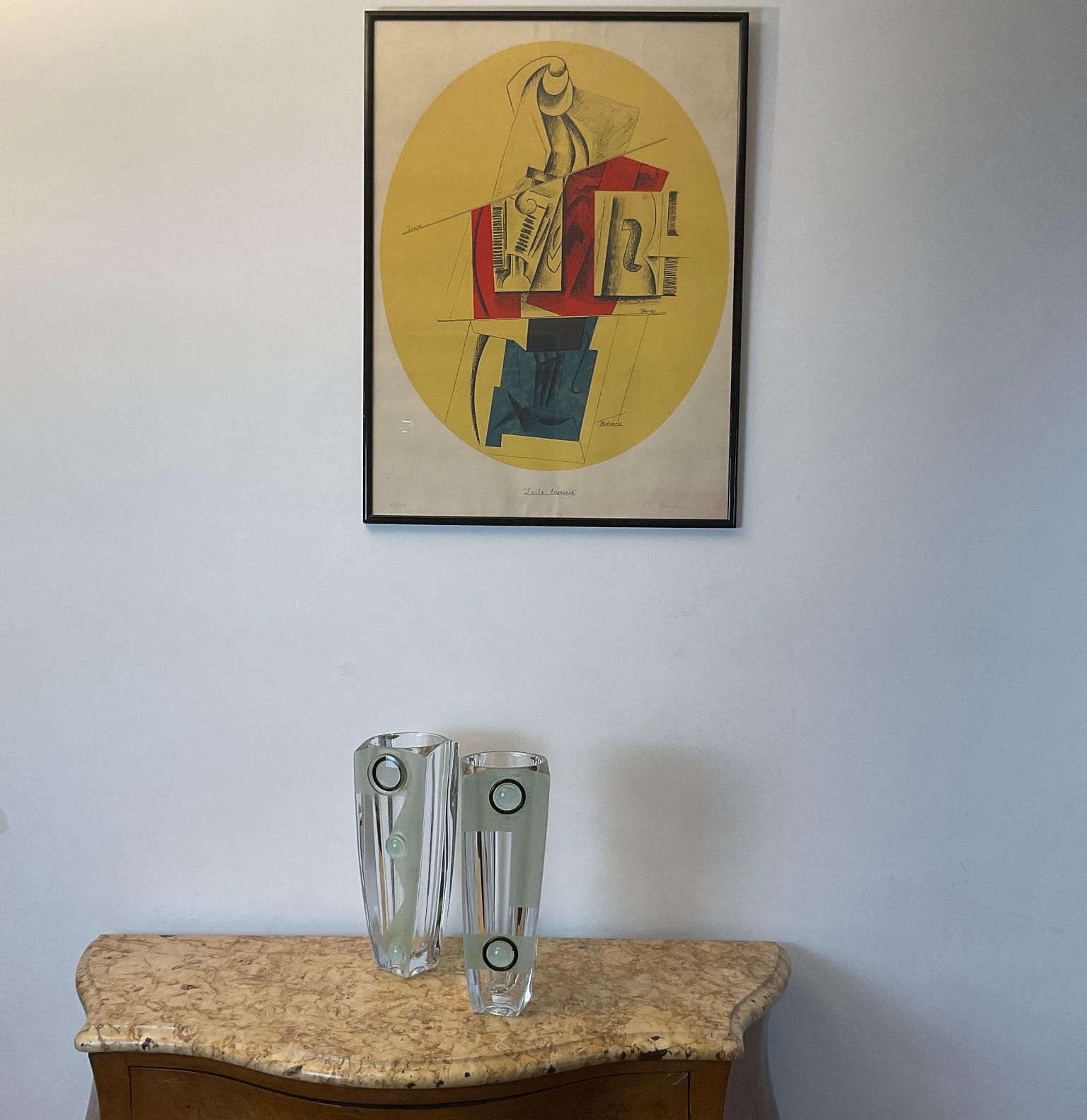 Jarrón de cristal grabado Art Déco Diseñado por Anatole Riecke Francia Años 50 en venta 2