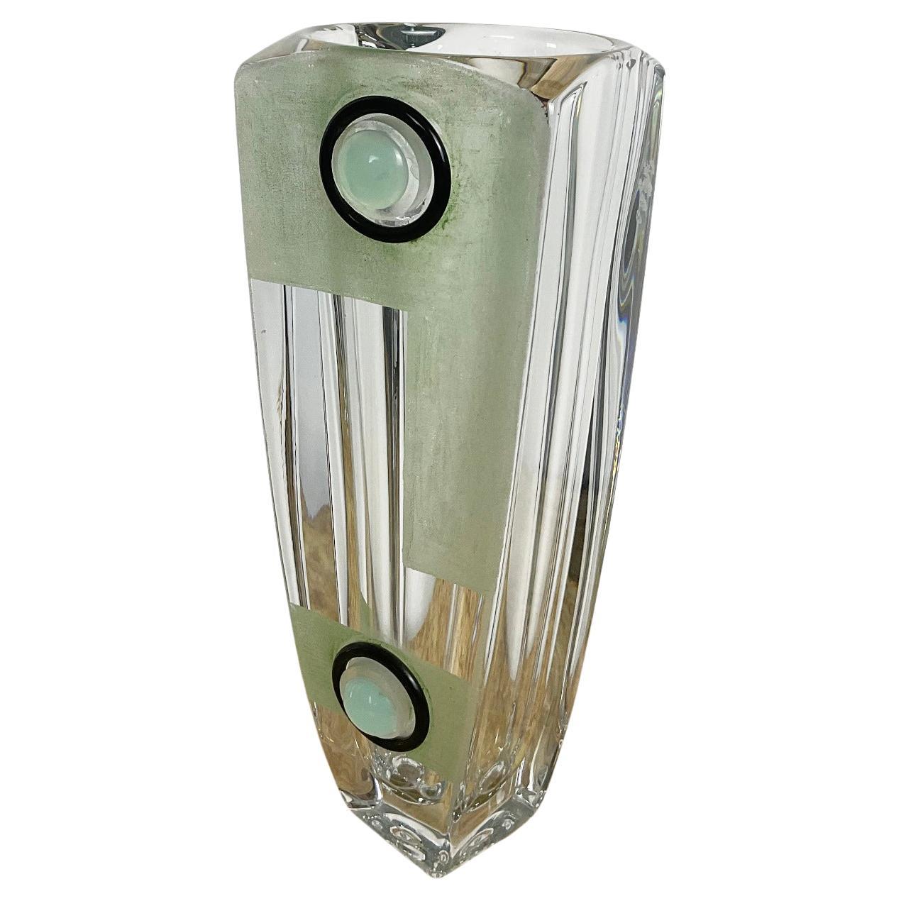 Art Deco Engraved Crystal Vase Designed by Anatole Riecke France 1950s