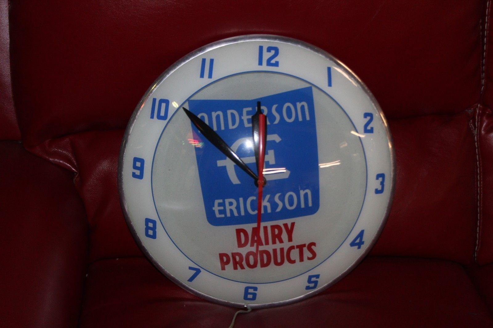 American 1950s Anderson Erickson Dairy Advertising Double Bubble Clock For Sale