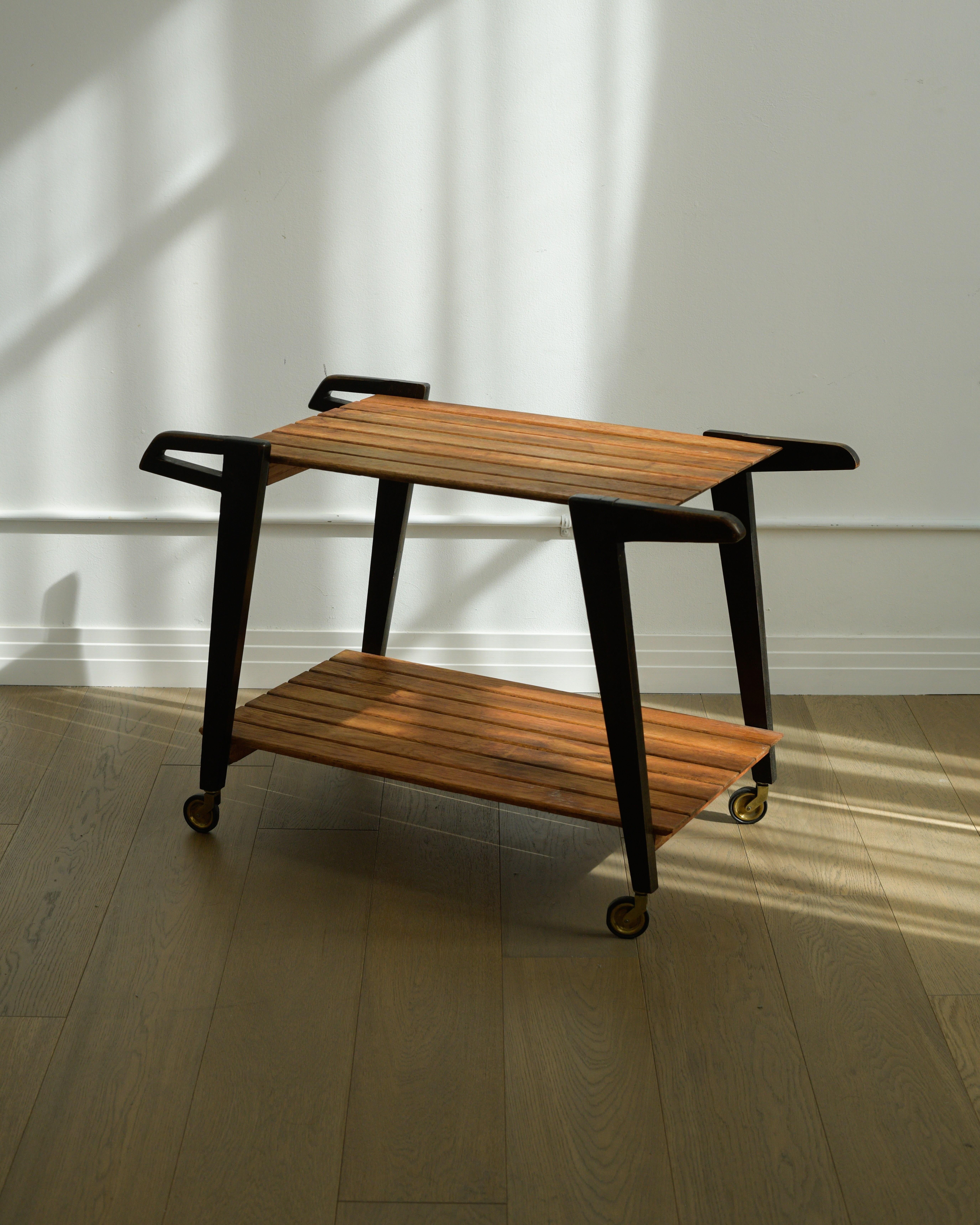 Oak 1950s Andre Paccard Serving cart Produced by Atelier Andre Paccard, France. For Sale