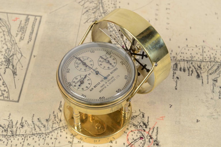 1950s Anemometer Antique Scientific Measuring Instrument Signed Griffin