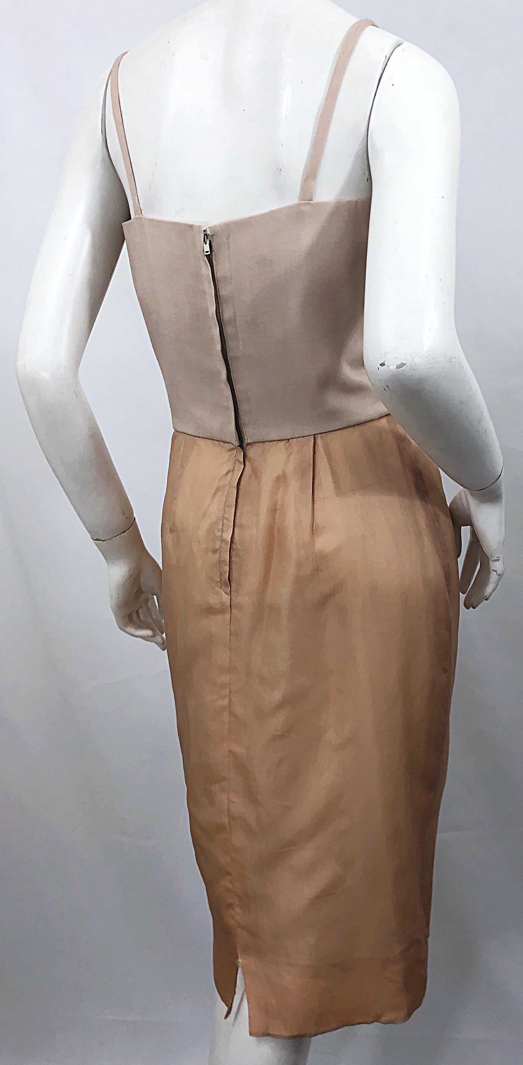 1950s Anita Modes Demi Couture Nude Blush Silk Vintage 50s Chiffon Dress For Sale 3