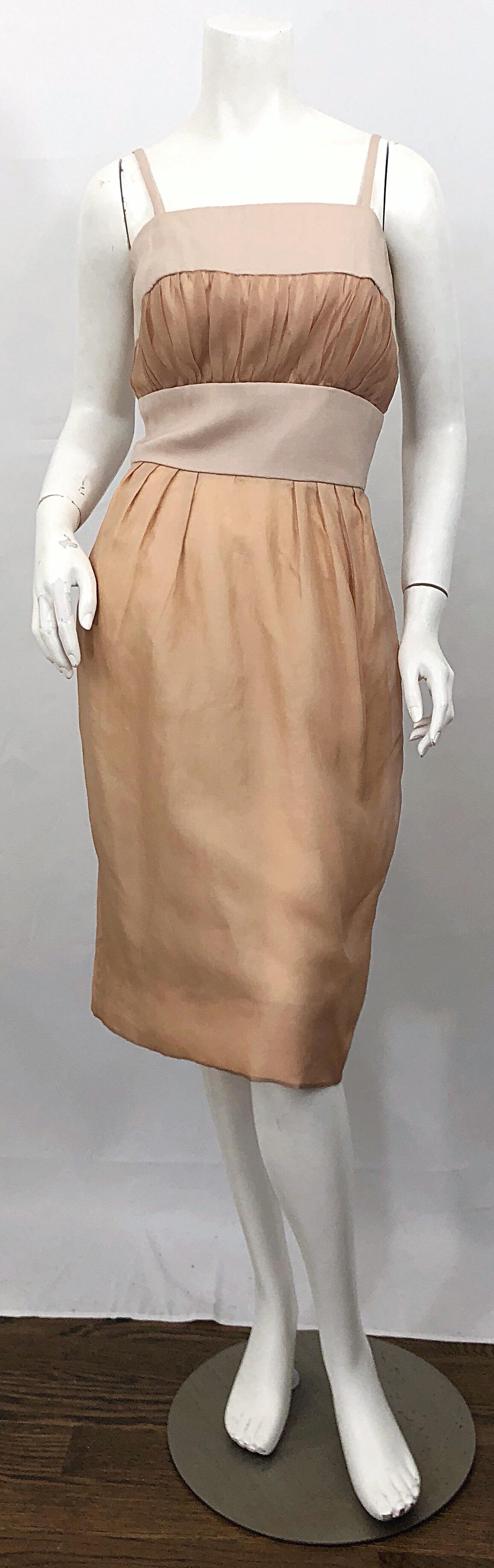 1950s Anita Modes Demi Couture Nude Blush Silk Vintage 50s Chiffon Dress For Sale 4