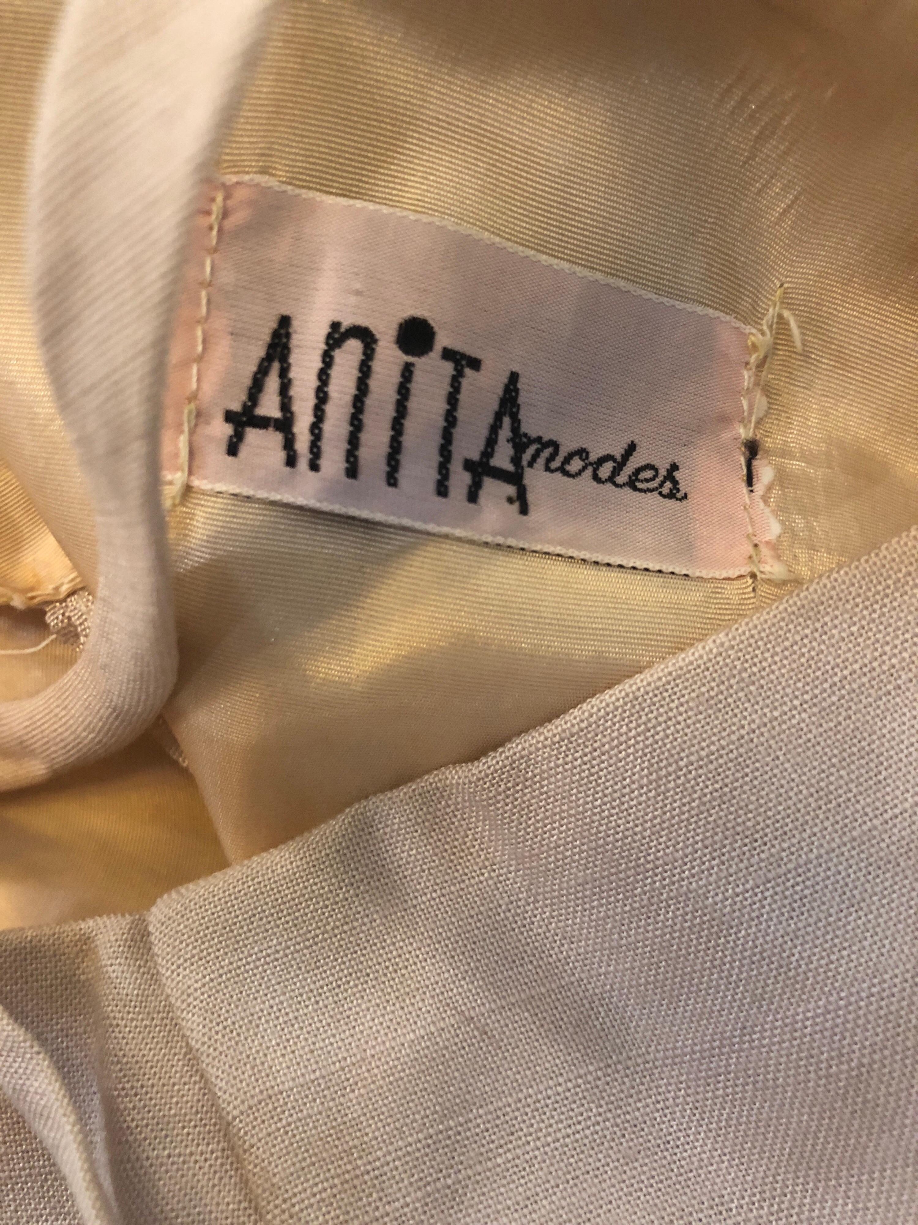 1950s Anita Modes Demi Couture Nude Blush Silk Vintage 50s Chiffon Dress For Sale 5