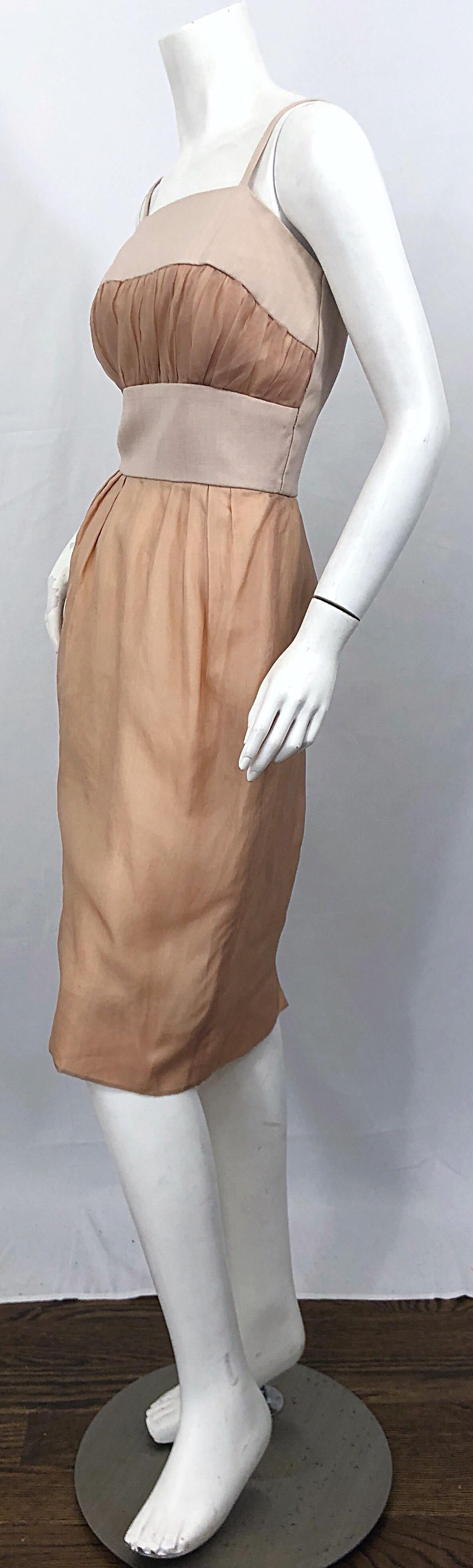 1950er Anita Modes Demi Couture Nude Blush Seide Vintage 50er Chiffon Kleid im Angebot 4
