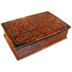 1950s Antique Burl Wood Bbox with a Carved Lid of Mudéjar Inspiration.