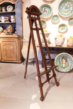 1950s Antique Carved Wwooden Folding Easel for Painting. Decorated with a Shell.