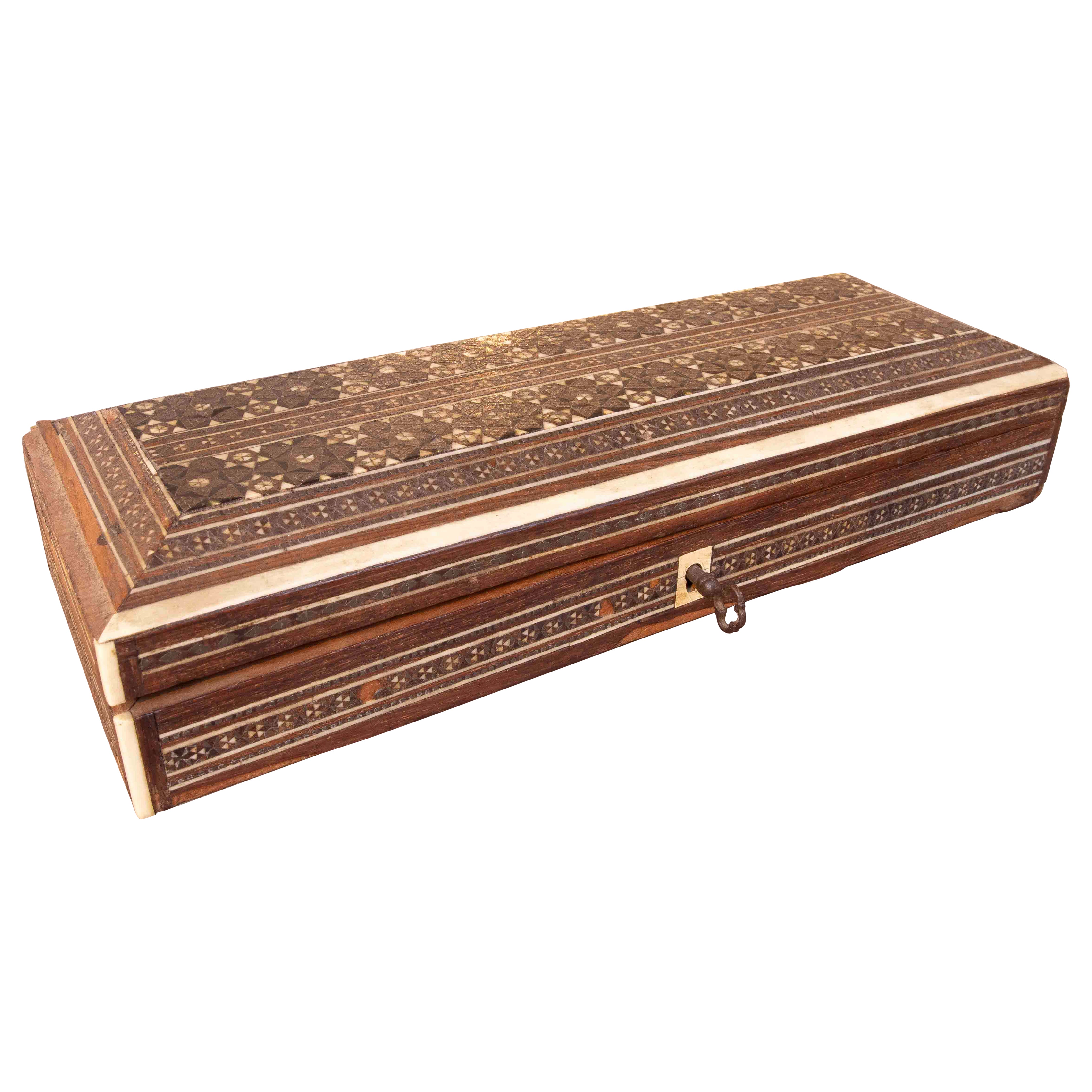 1950s Antique Document Box with Oriental Wood Marquetry For Sale