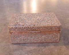 1950s Antique Embossed Copper Box with Handcrafted Floral Decoration