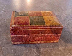 1950s Antique English Polychrome Leather Box with Geometric Decoration