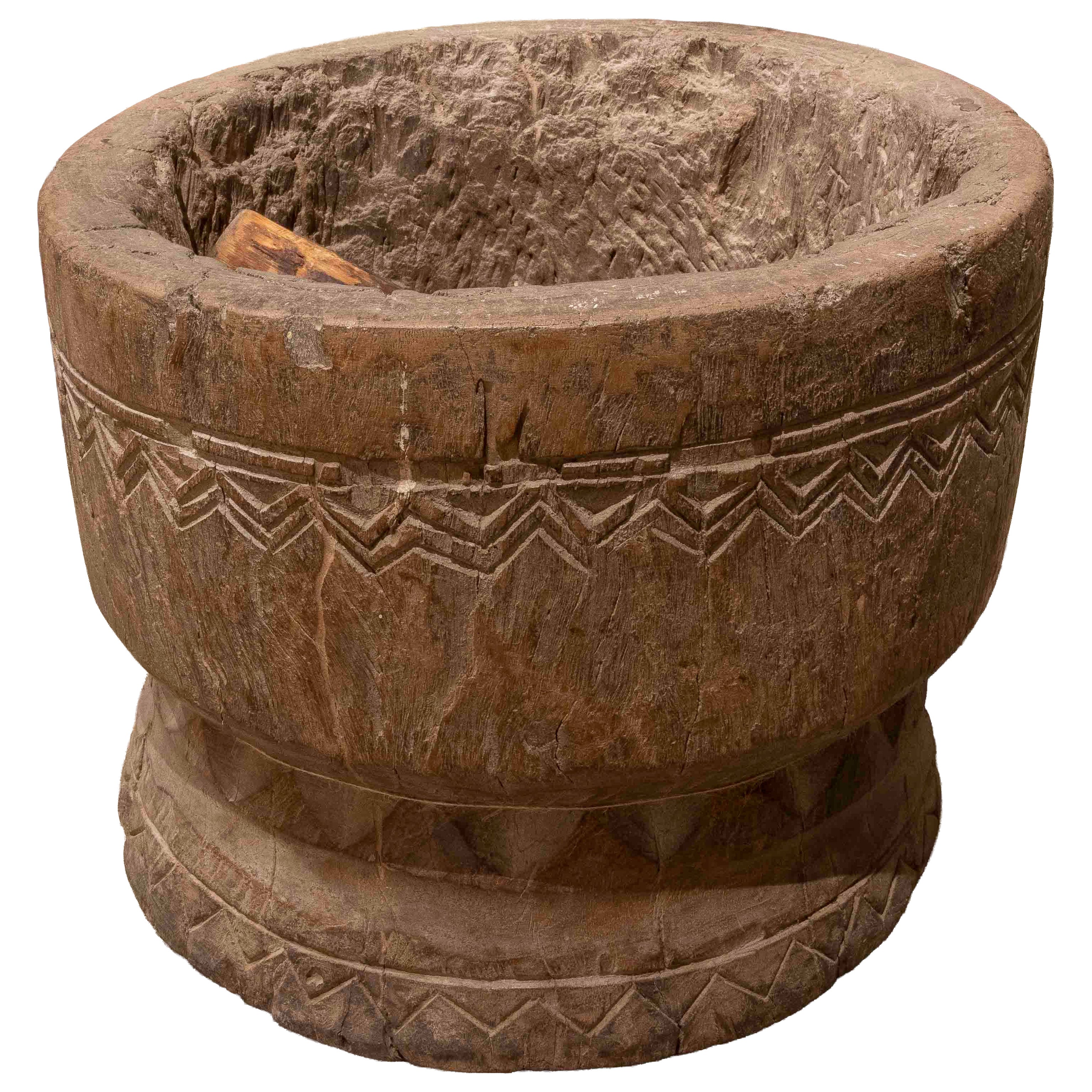 Mortier en bois ancien sculpté à la main des années 1950