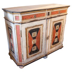 1950s Antique Hand-painted Floral Sideboard with Drawers and Doors