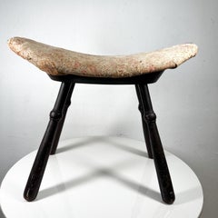 1950s Antique Mahogany Curved Wood Stool Tapered Legs
