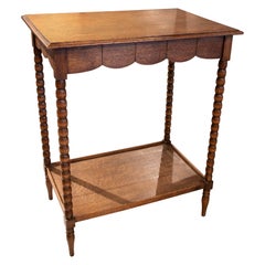 1950s Antique Oak Side Table with Turned Legs and Lower Shelf