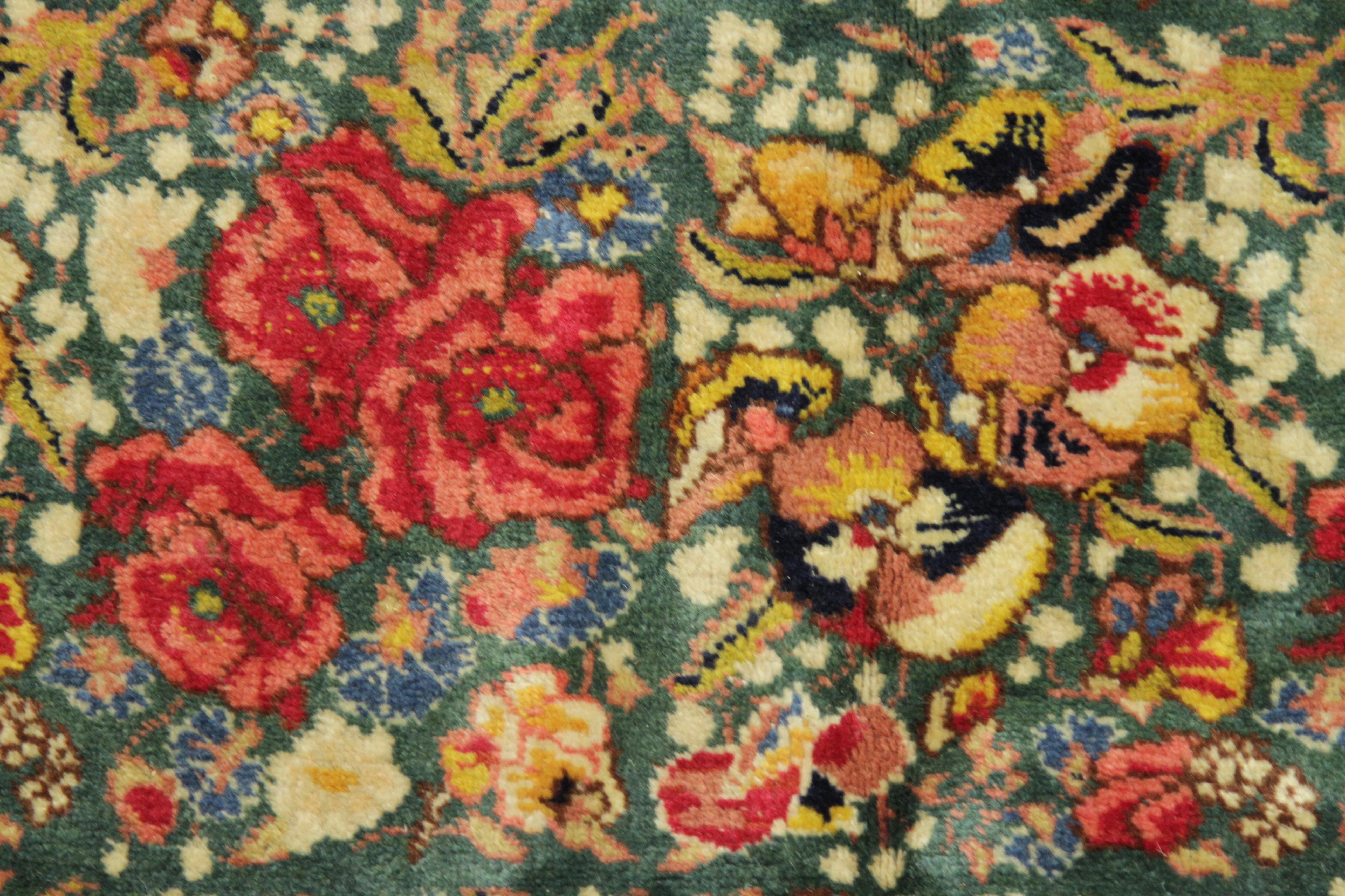 1950s Antique Persian Rug Tabriz Design with Gold and Red Field of Roses Pattern For Sale 4
