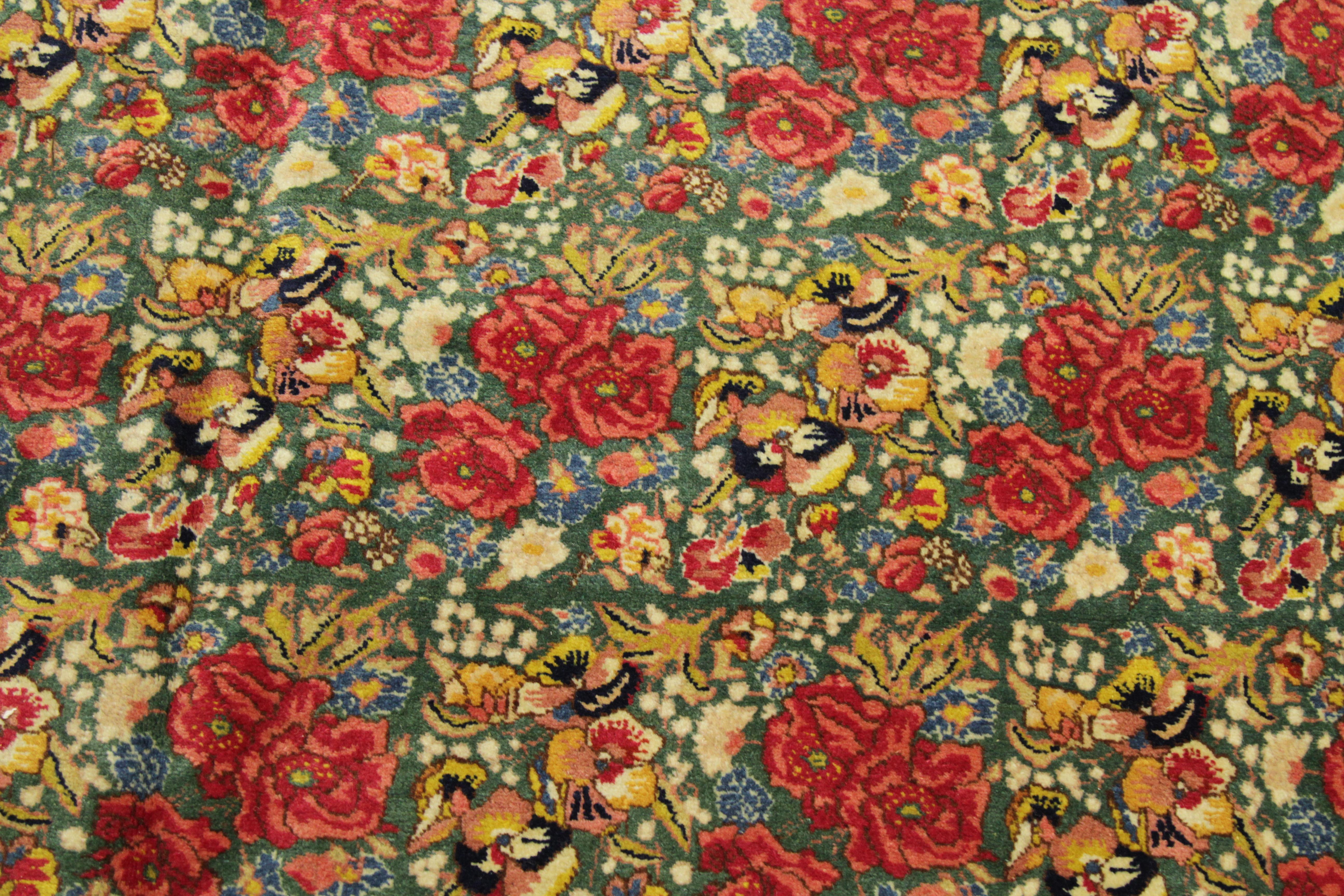 1950s Antique Persian Rug Tabriz Design with Gold and Red Field of Roses Pattern For Sale 5