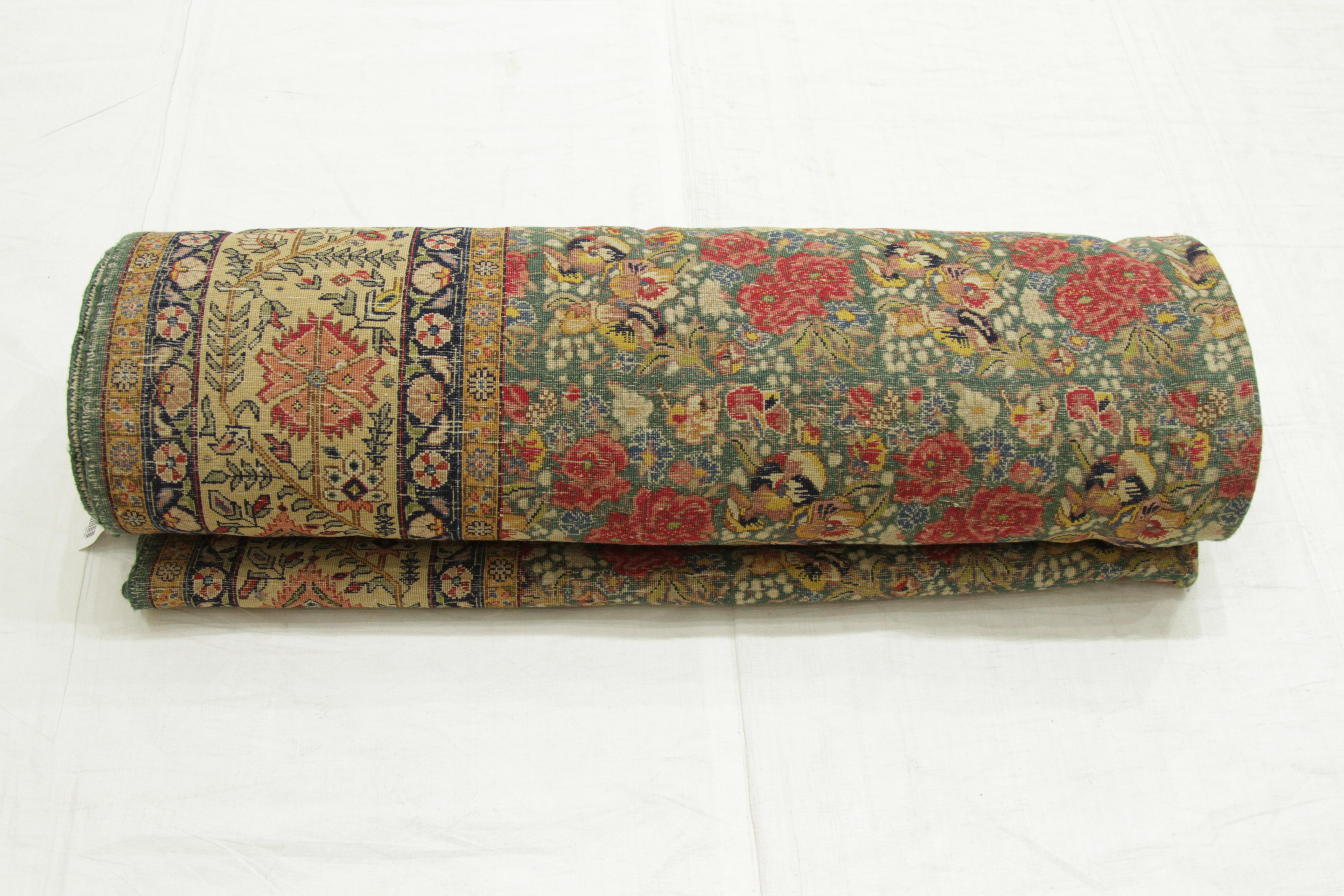 1950s Antique Persian Rug Tabriz Design with Gold and Red Field of Roses Pattern For Sale 6