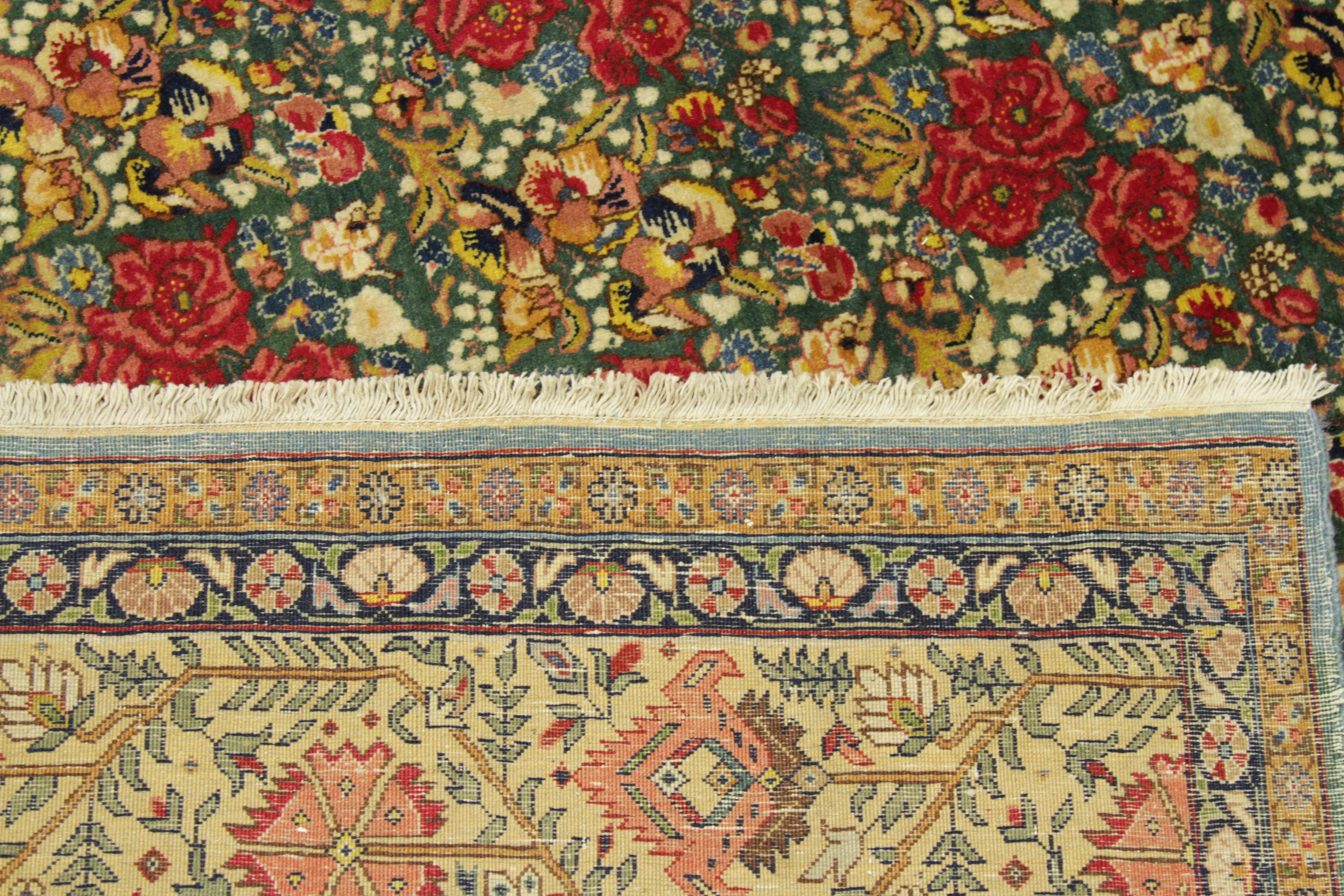 Wool 1950s Antique Persian Rug Tabriz Design with Gold and Red Field of Roses Pattern For Sale