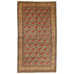 Tapis persan ancien des années 1950 à motif de Tabriz avec motif de champ de roses dorés et rouges