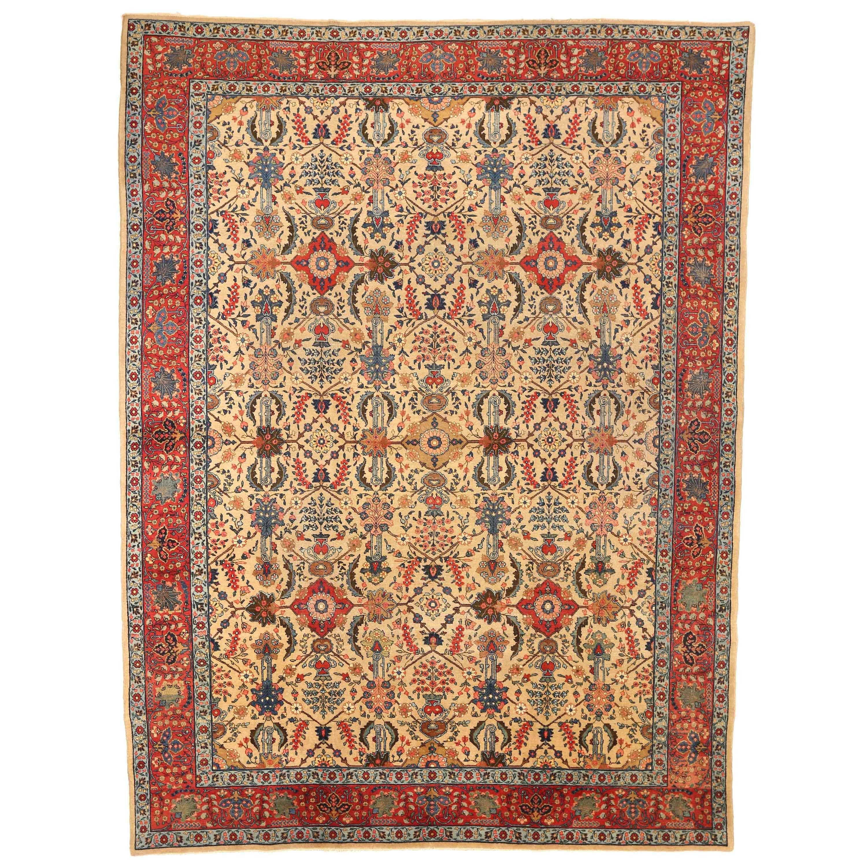 1950s Antique Persian Tabriz Rug with Lush ‘Herati’ Patterns in Red and Black For Sale