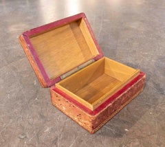 1950s Antique Polychrome Leather Box with Wooden Interior. Italy