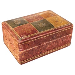 1950s Antique Polychrome Leather Box with Wooden Interior. Italy