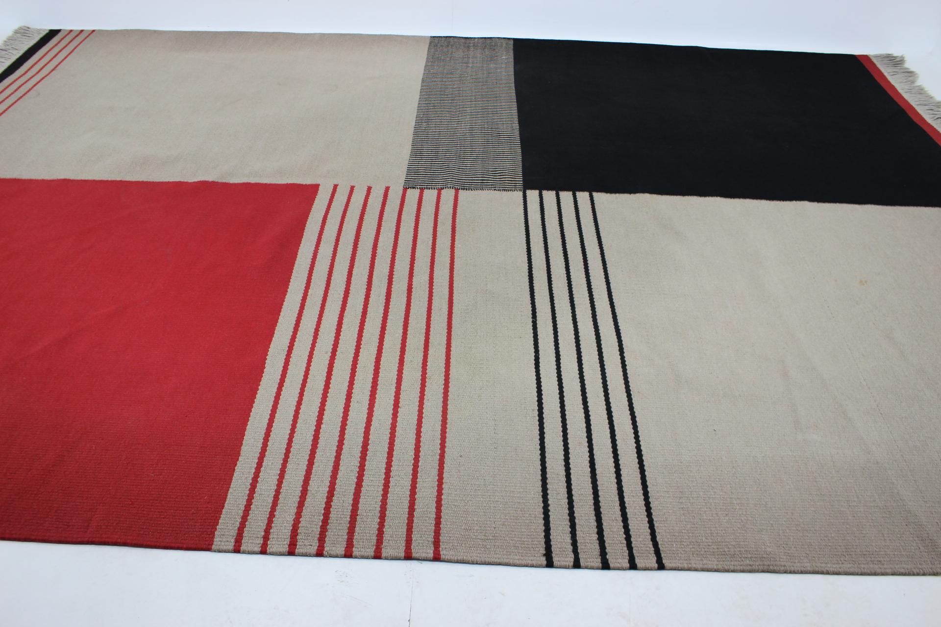 Mid-20th Century 1950s Antonin Kybal Geometric Wool Rug, Czechoslovakia