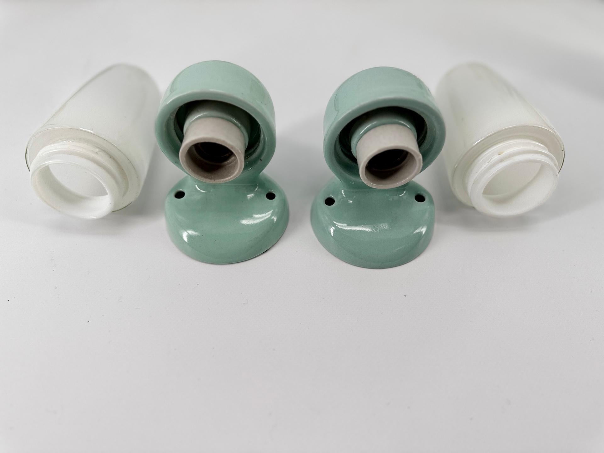 1950's Aqua Blue Porcelain Sconce Lamps by Wilhelm Wagenfeld For Lindner For Sale 3