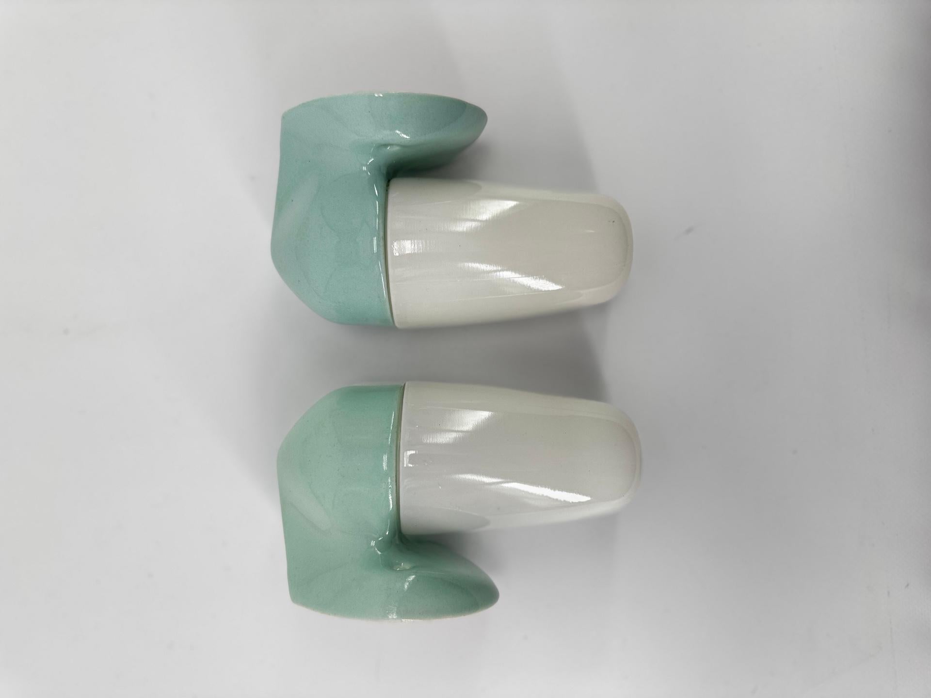 German 1950's Aqua Blue Porcelain Sconce Lamps by Wilhelm Wagenfeld For Lindner For Sale