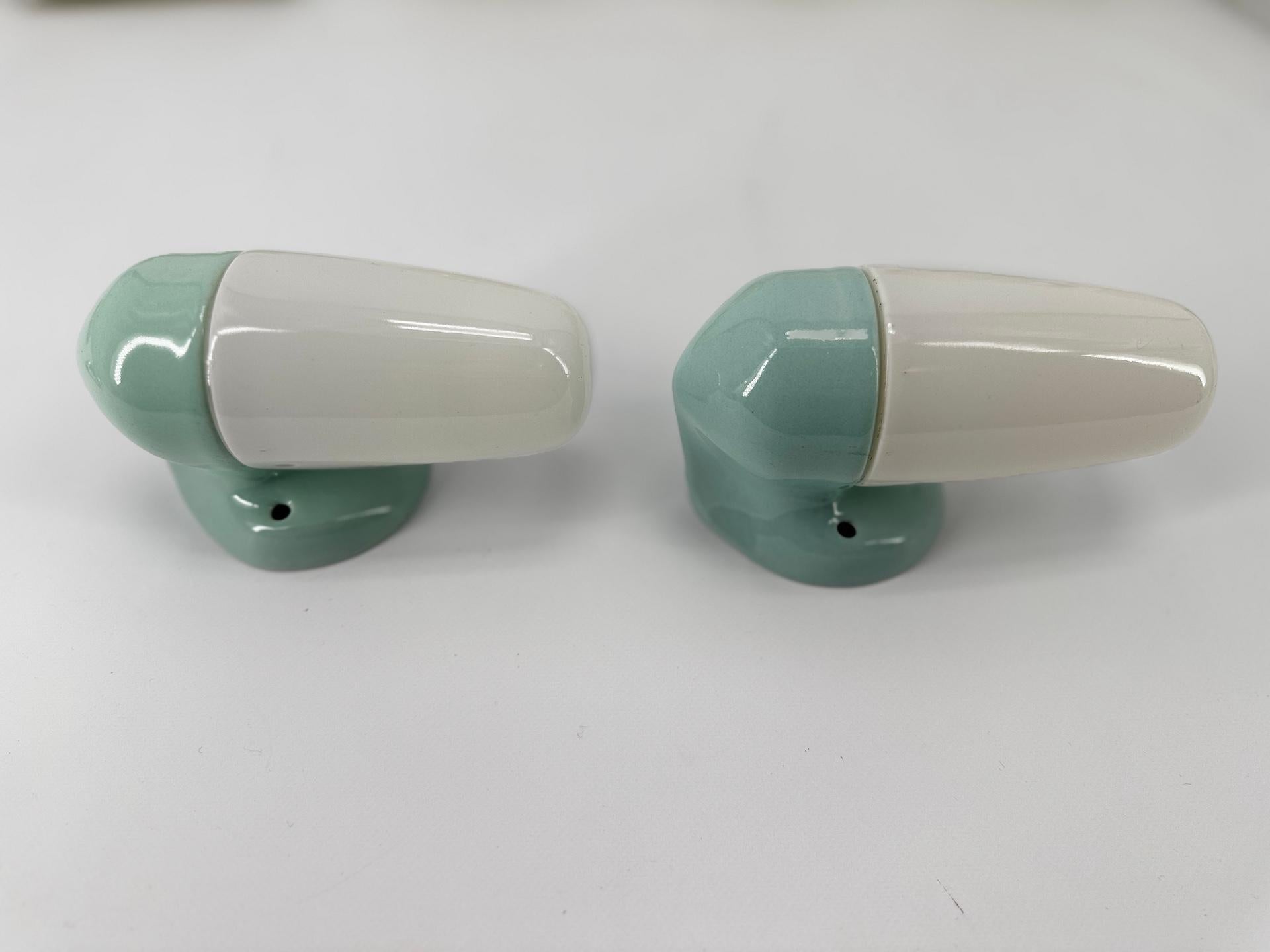 Opaline Glass 1950's Aqua Blue Porcelain Sconce Lamps by Wilhelm Wagenfeld For Lindner For Sale