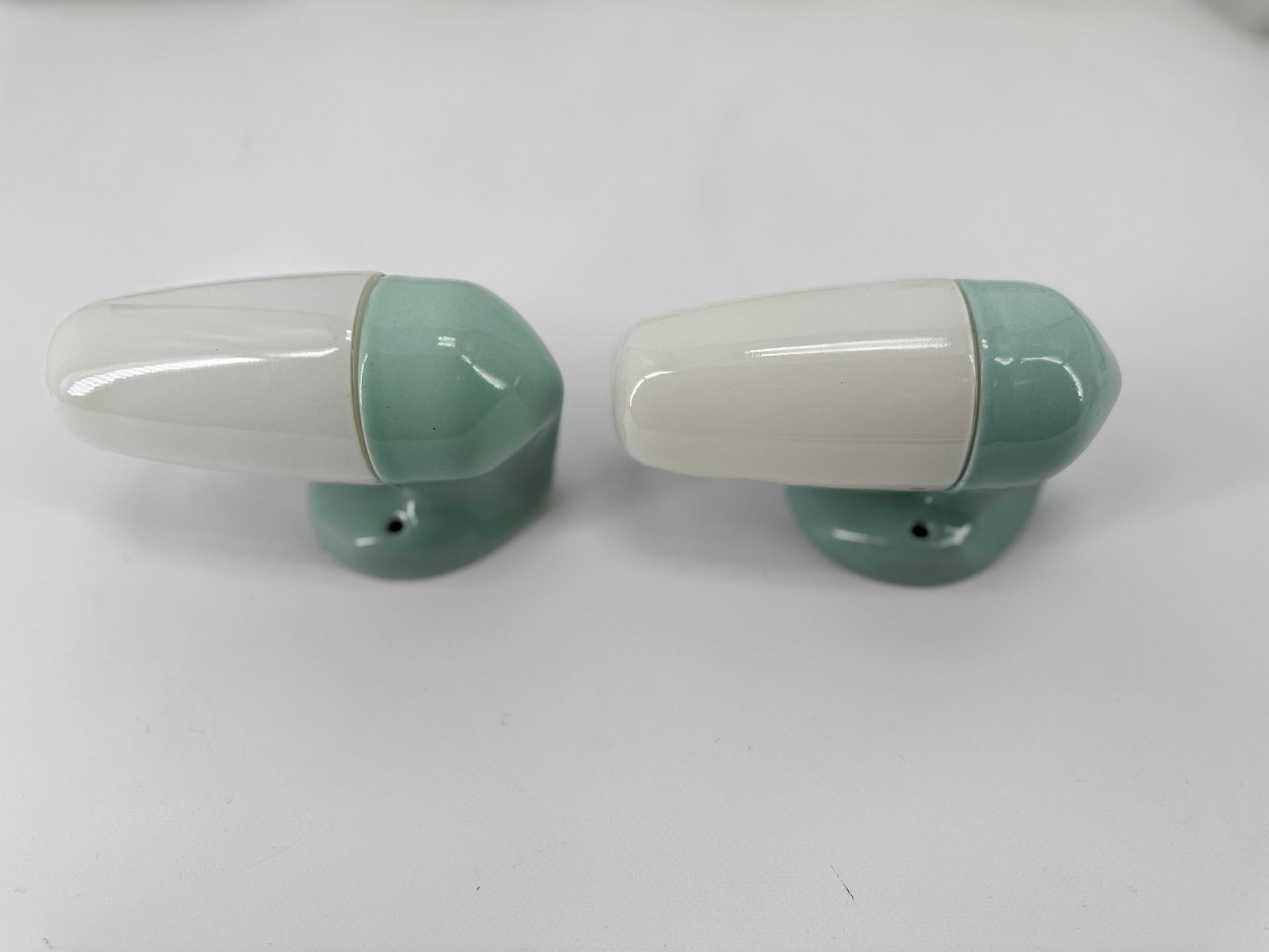 1950's Aqua Blue Porcelain Sconce Lamps by Wilhelm Wagenfeld For Lindner For Sale 1