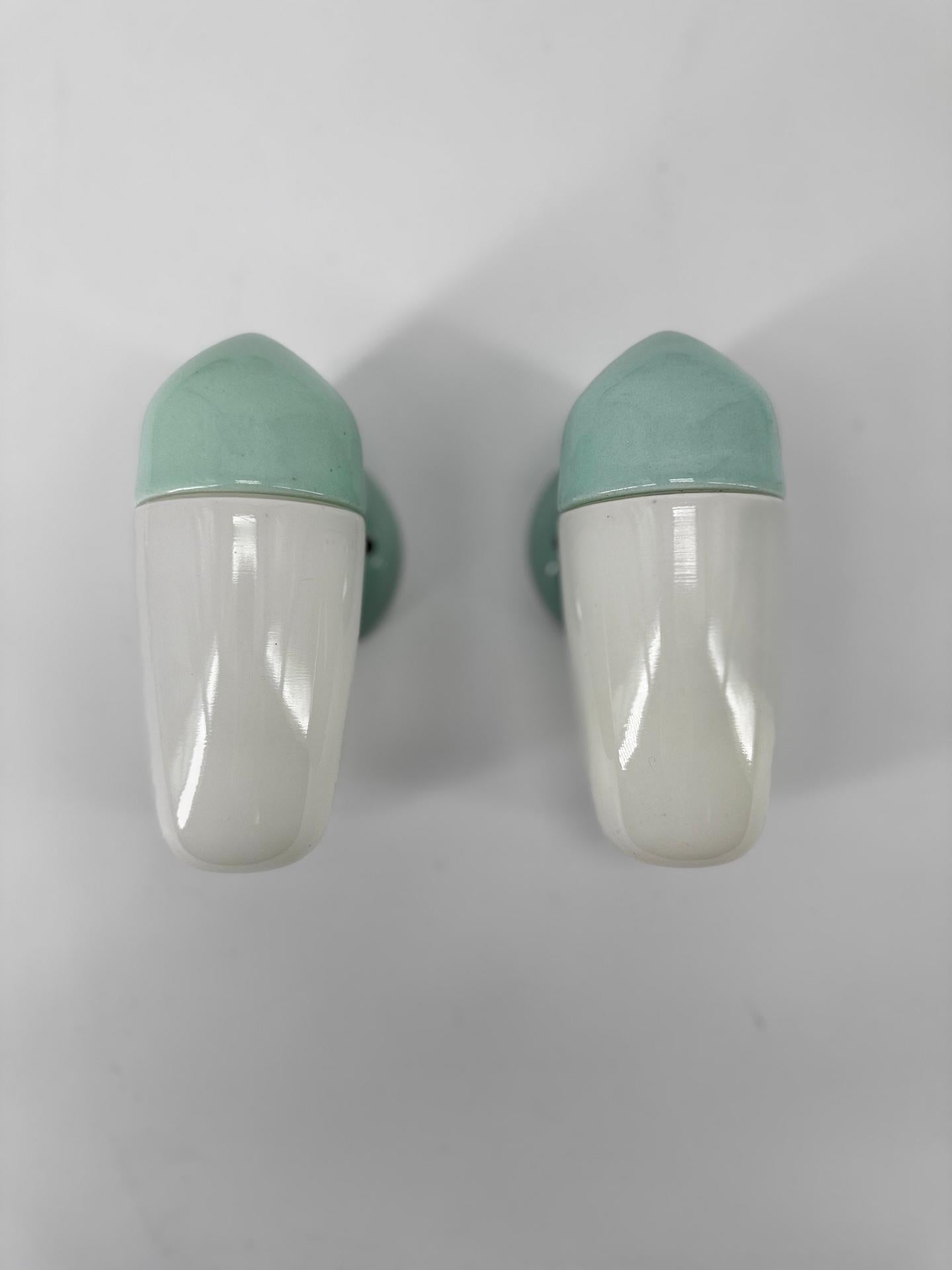 1950's Aqua Blue Porcelain Sconce Lamps by Wilhelm Wagenfeld For Lindner For Sale 2