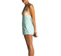 1950S Aqua & Ivory High Wasted Shorts With Suspender Straps