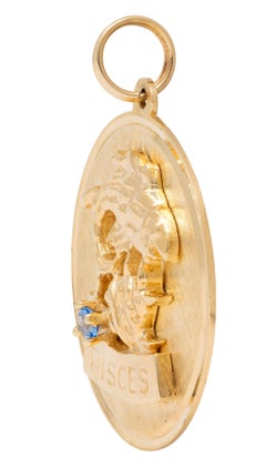 1950's Aquamarine 14 Karat Yellow Gold Vintage Pisces Zodiac Charm