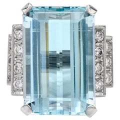 Vintage 1950s Aquamarine Diamond Platinum Cocktail Ring