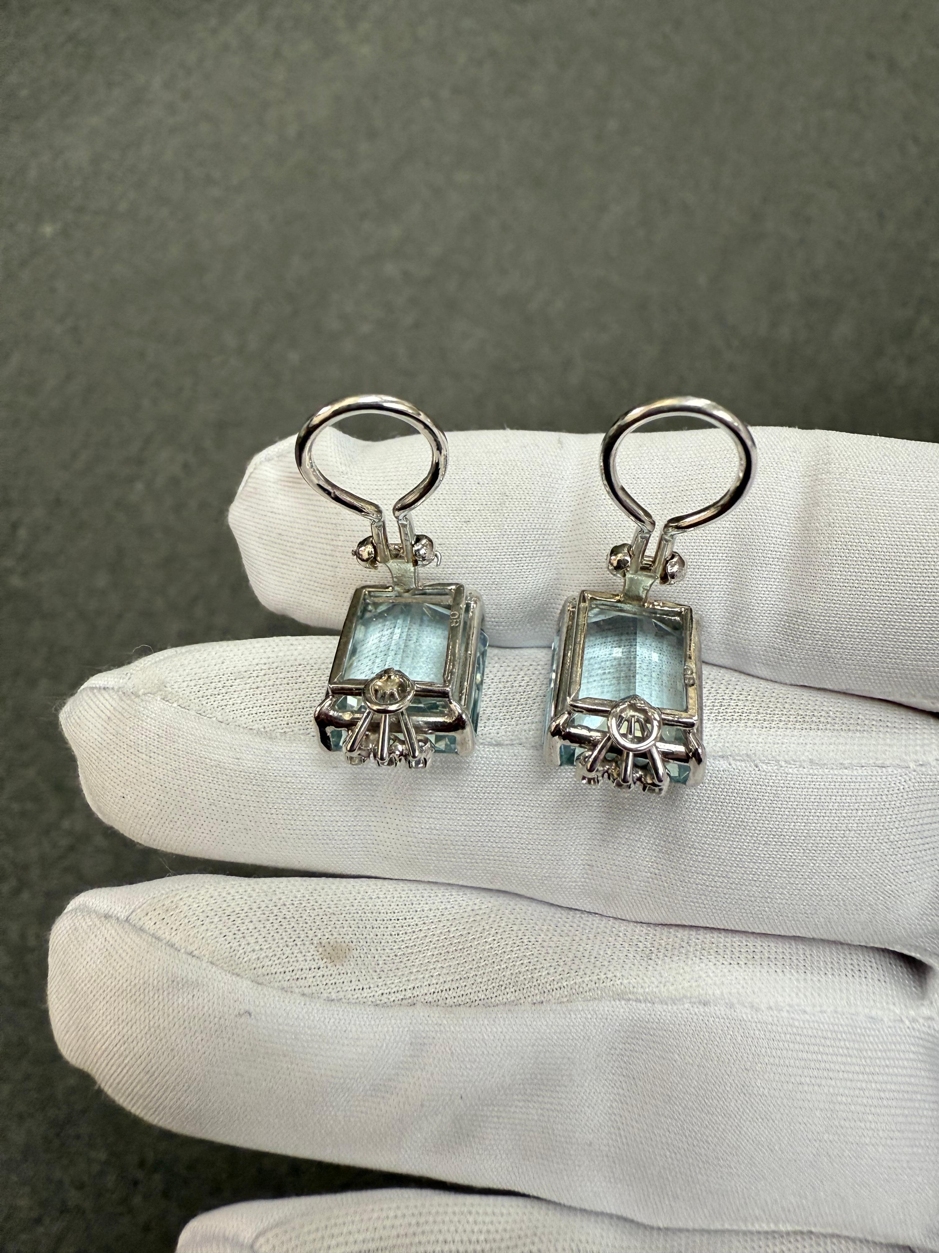1950s Aquamarine Diamond White Gold Clip On Earrings in vendita 7