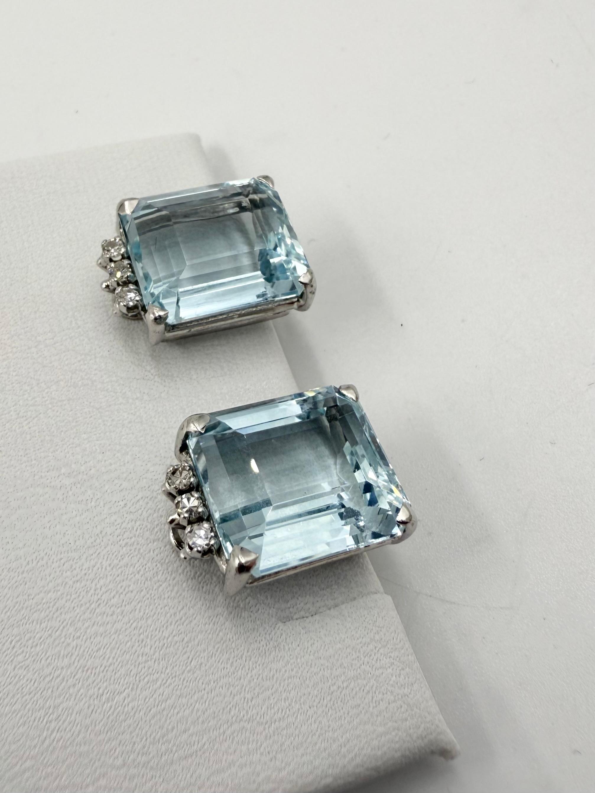 da uomo o donna 1950s Aquamarine Diamond White Gold Clip On Earrings in vendita