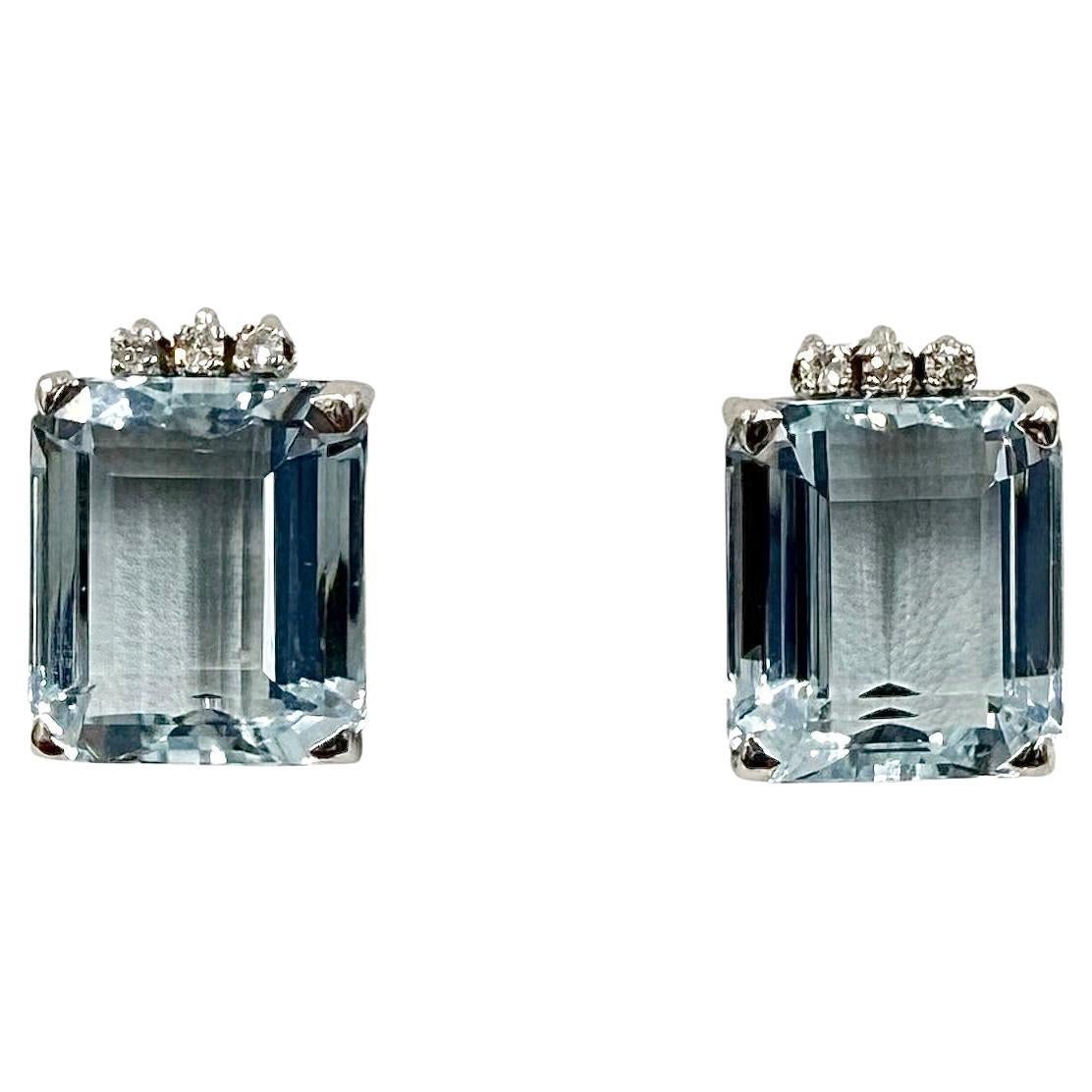 1950s Aquamarine Diamond White Gold Clip On Earrings
