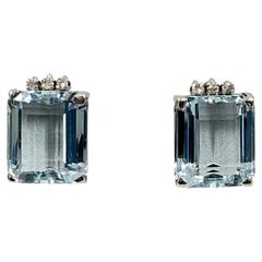 1950s Aquamarine Diamond White Gold Clip On Earrings