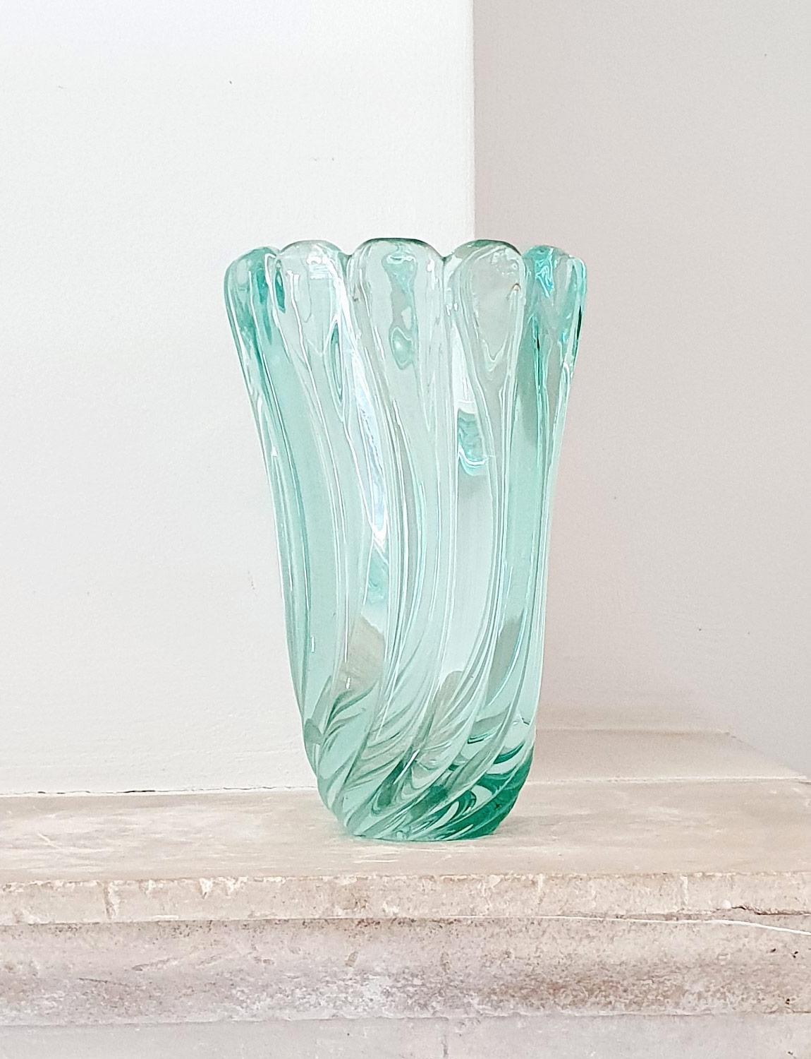 A pale aqua blue heavy twisted glass Vase hand-blown at the Archimede Seguso furnace in Venice. This heavy and striking vase is published in the Seguso archive. An exceptional piece in good condition, I have been searching for one of these for some