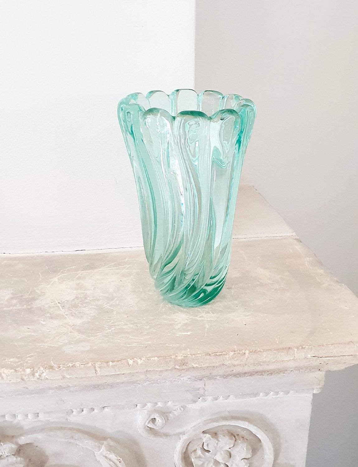 Italian 1950s Archimede Seguso Aqua Twisted Vase