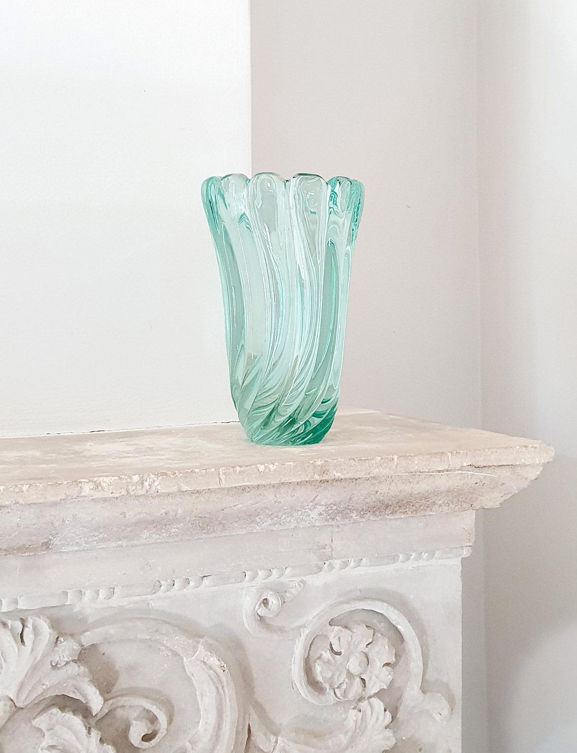 1950s Archimede Seguso Aqua Twisted Vase 1