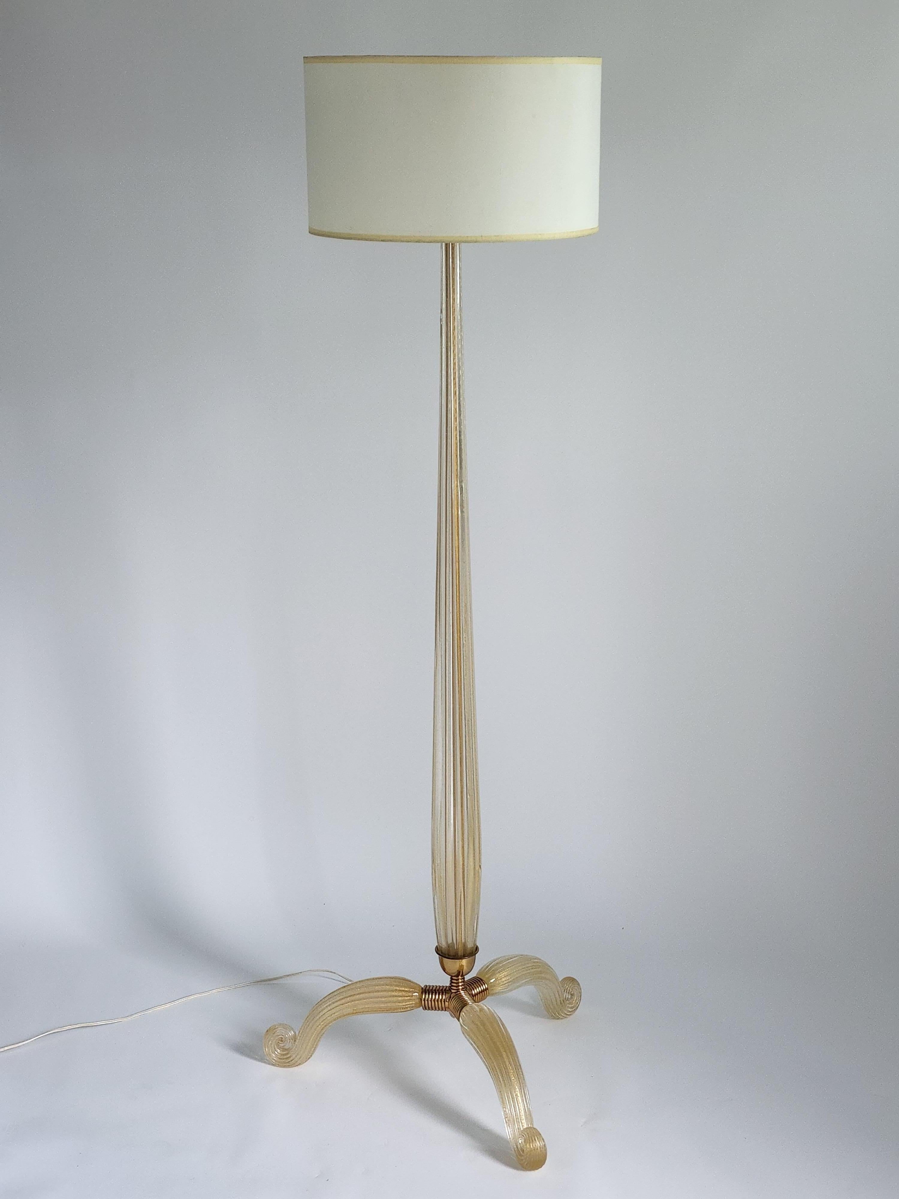 1950s Archimede Seguso Gold Dust Infused Glass Floor Lamp, Italy  7