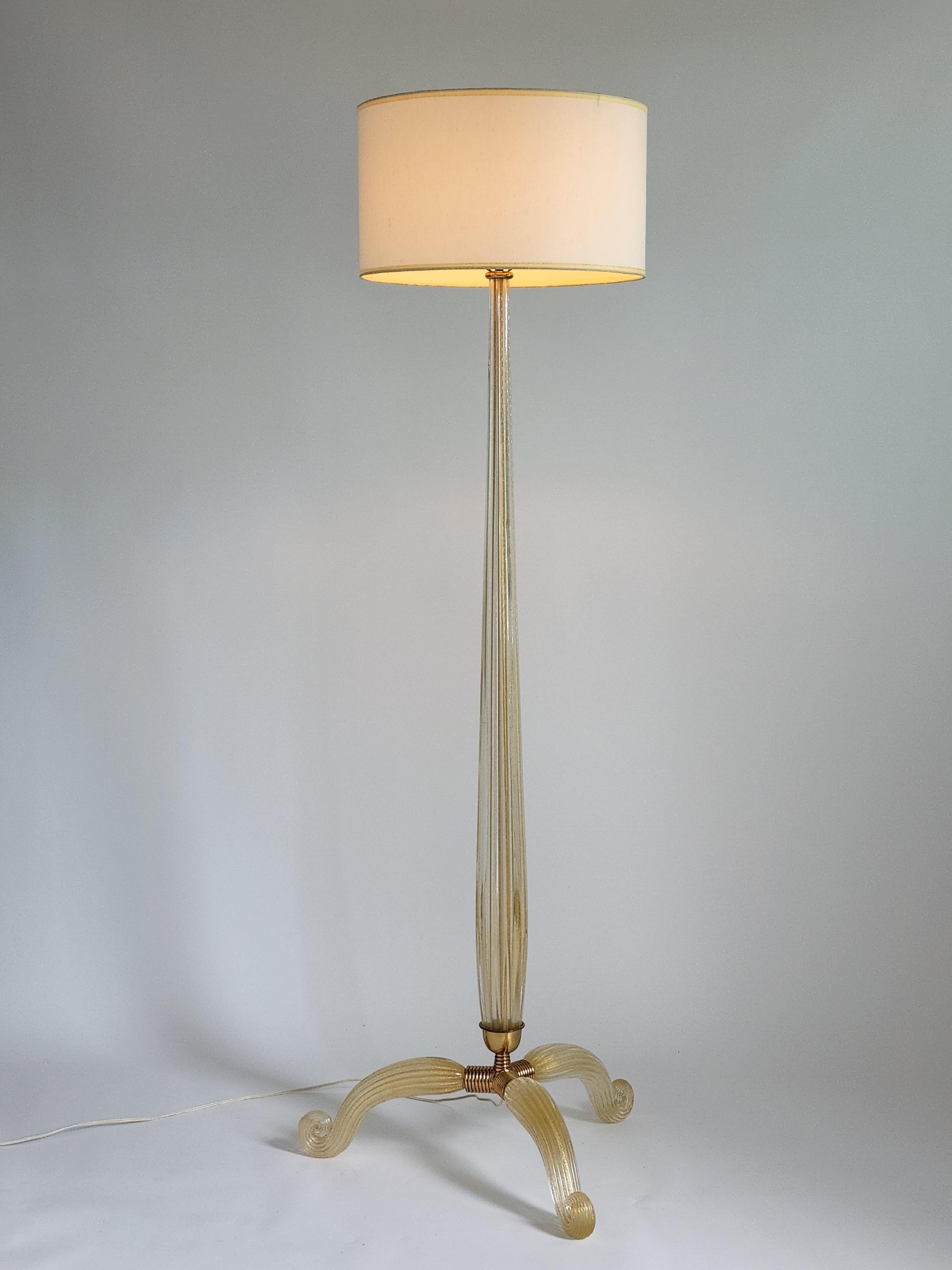 1950s Archimede Seguso Gold Dust Infused Glass Floor Lamp, Italy  9