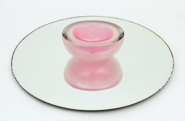 20th Century Archimede Seguso Murano Opal Pink White Alabastro Oval Geode Art Glass Bowl