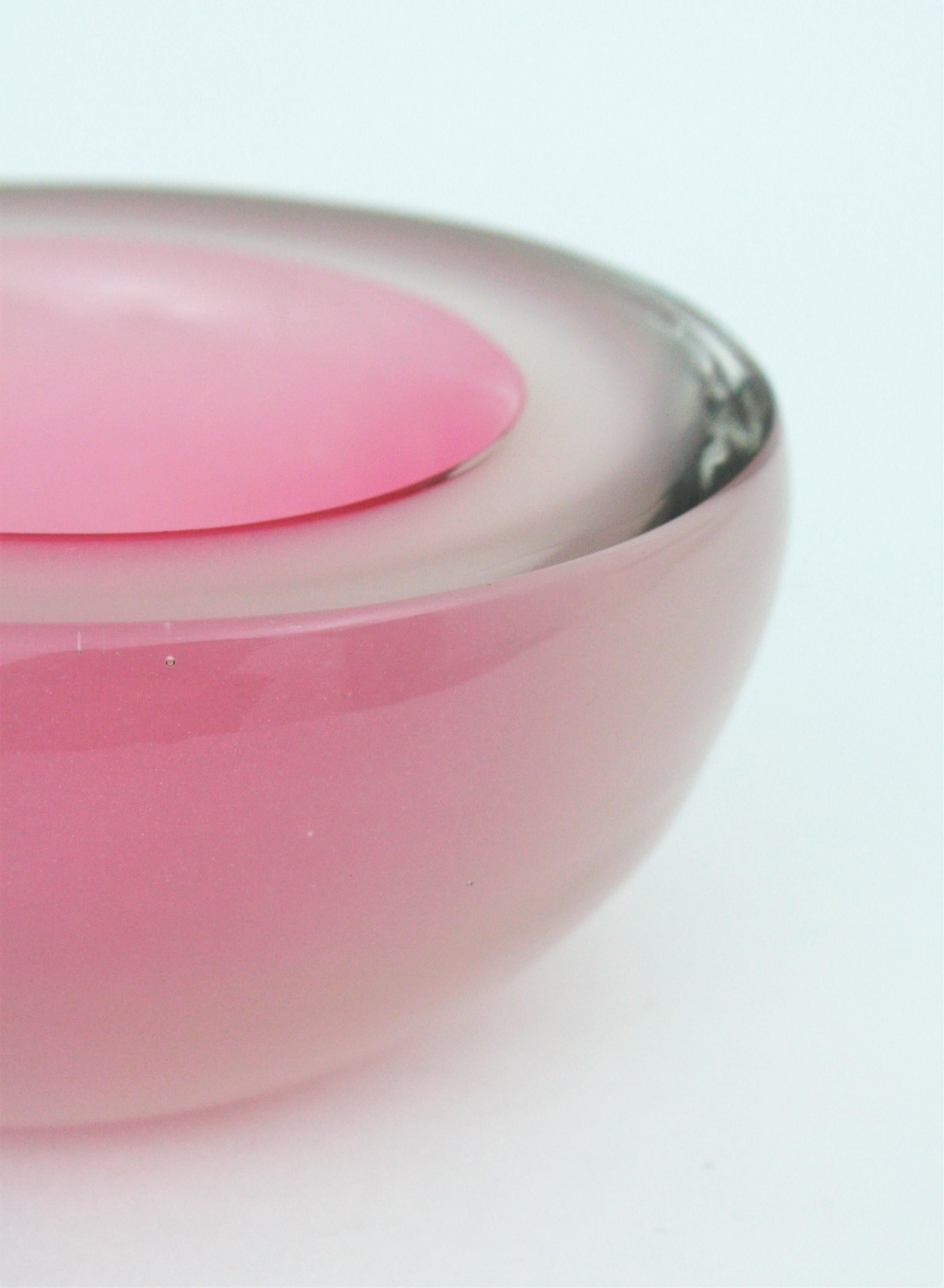 Italian Archimede Seguso Murano Opal Pink White Alabastro Oval Geode Art Glass Bowl