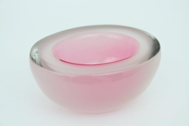 Archimede Seguso Murano Opal Pink White Alabastro Oval Geode Art Glass Bowl 4