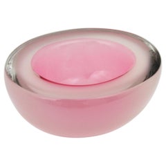 Archimede Seguso Murano Opal Pink White Alabastro Oval Geode Art Glass Bowl